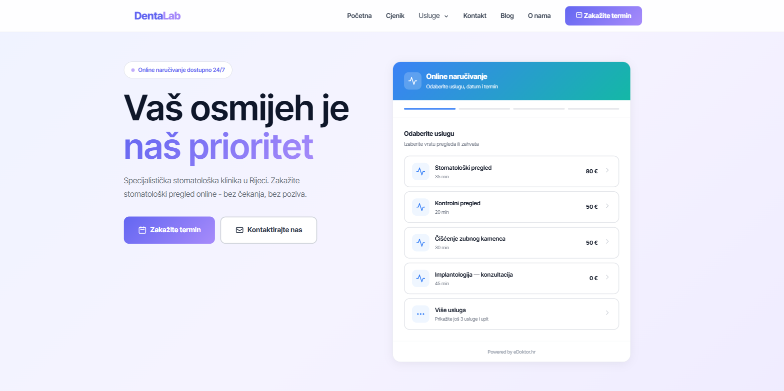 Primjer web stranice klinike izradjene kroz eDoktor partner program