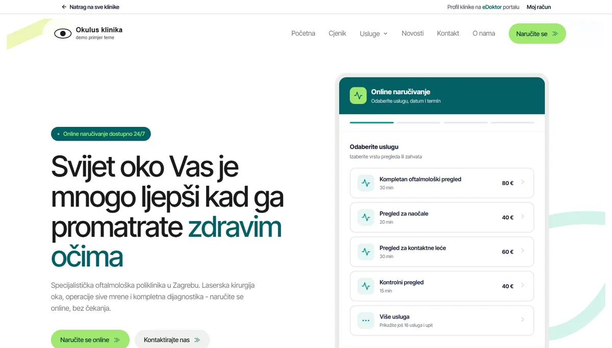 Primjer web stranice klinike na racunalu