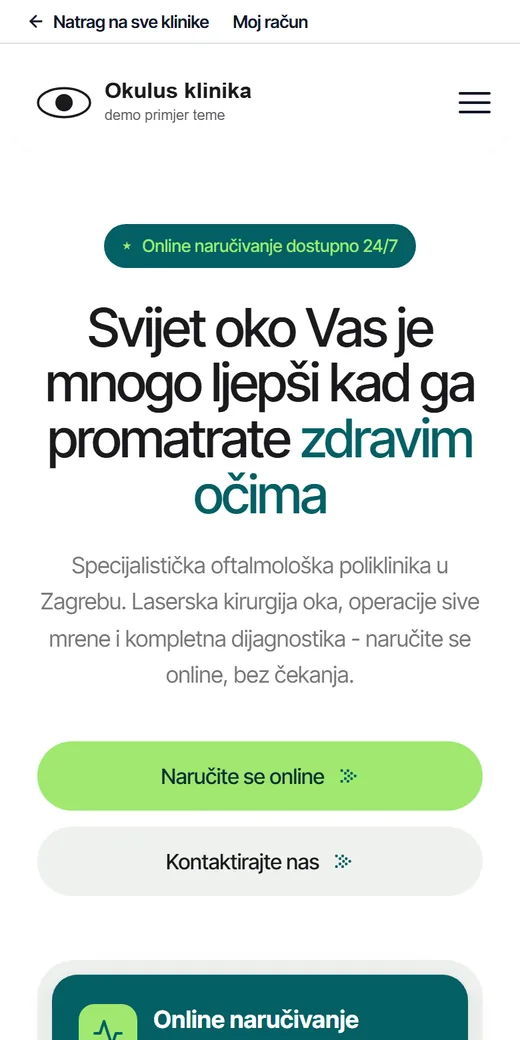 Primjer web stranice klinike na mobitelu